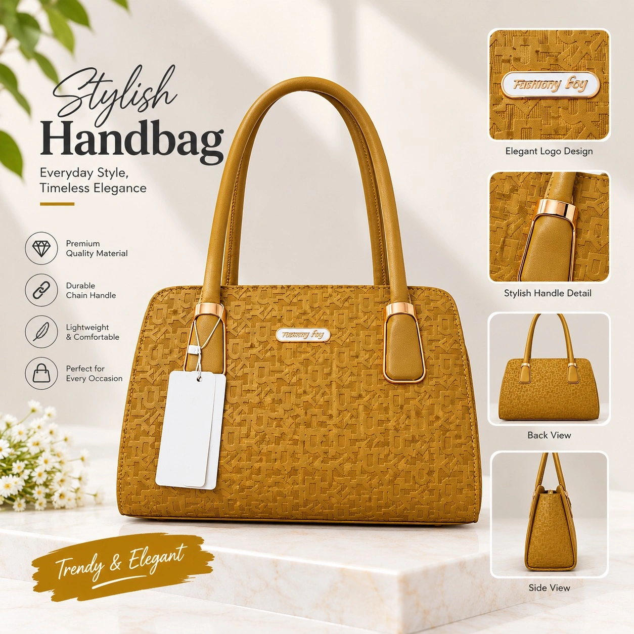 Stylish Women's Tote Bag – Black & Mustard Yellow hover