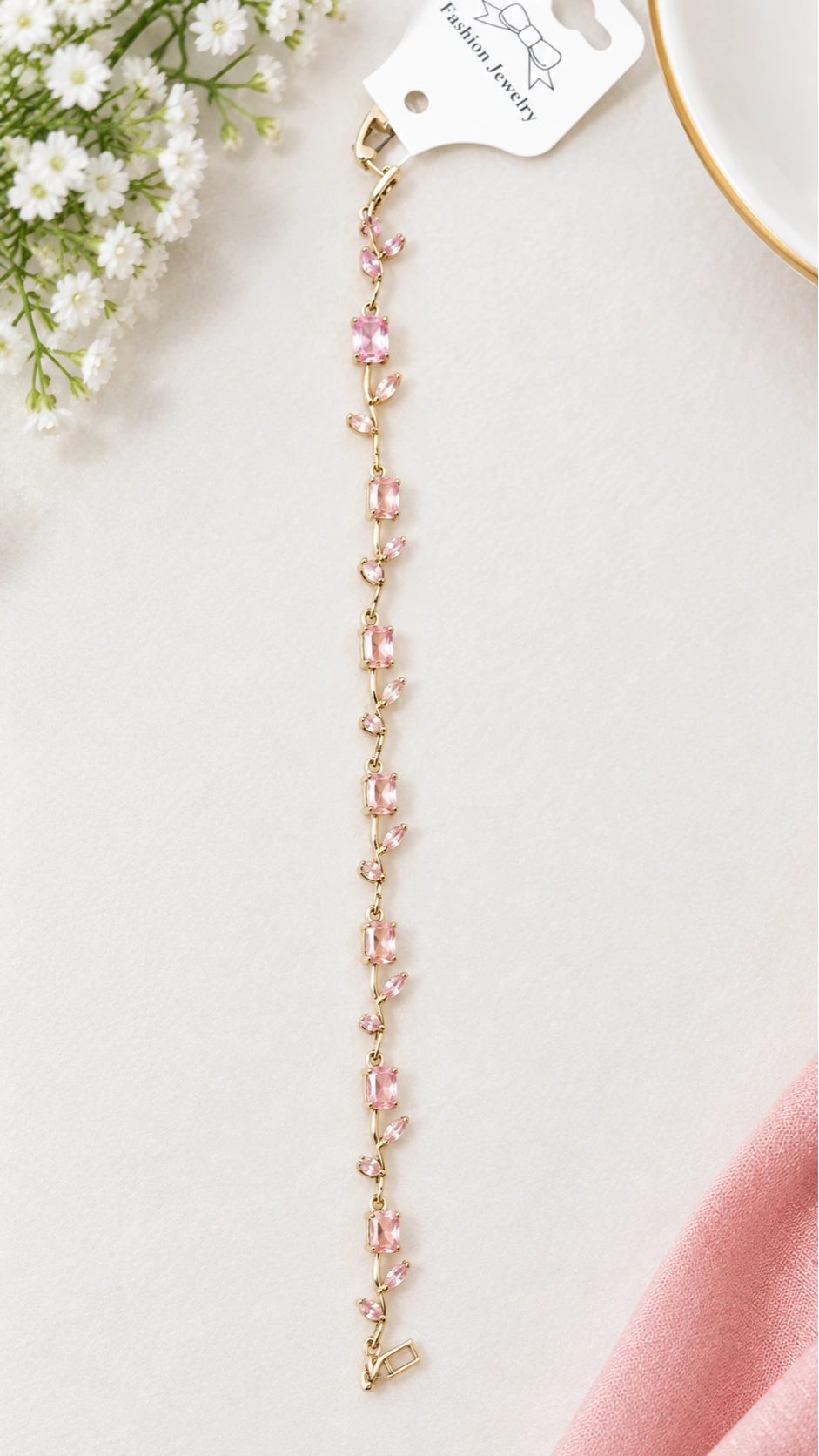 Pink Stone Gold-Tone Bracelet
