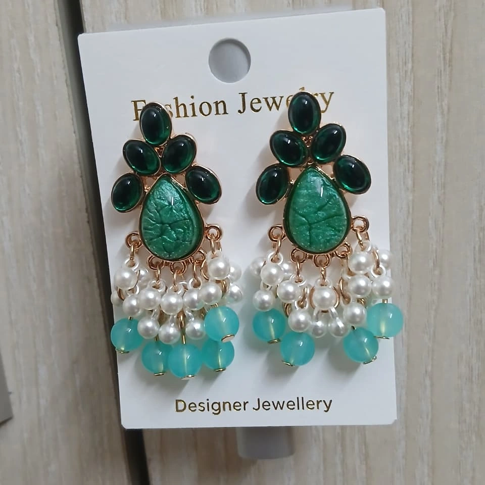 Pink & Green Pearl Drop Earrings